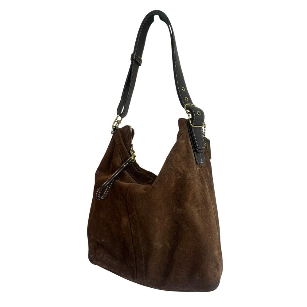 Vintage Coach Suede Hobo Bag Dark Brown Gold Legacy Leather Purse-Some Use - Picture 1 of 16